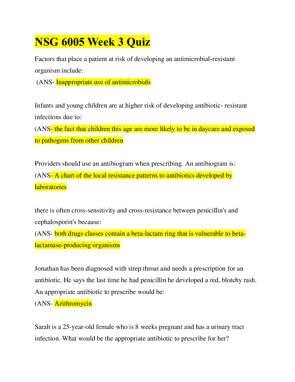 Preview image for NSG 6005 Week 3 Quiz/ Latest 2022 / Graded A+